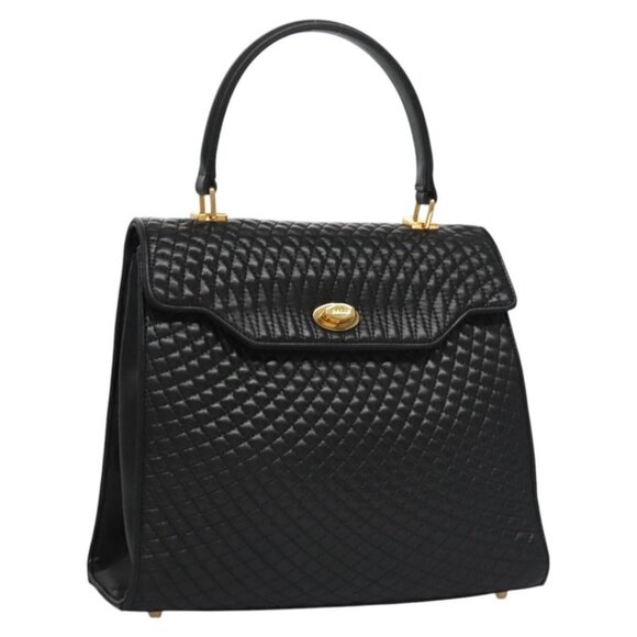 BALLY Hand Bag Leather Black Gold Auth BD031 - Picture 1 of 16